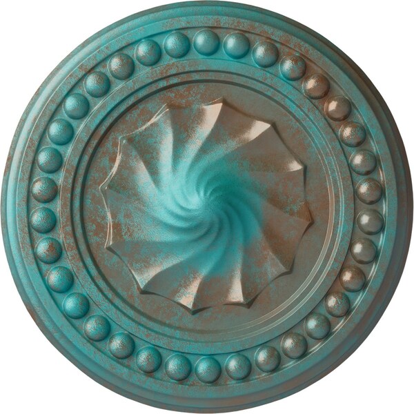 Ekena Millwork Foster Shell Ceiling Medallion (Fits Canopies up to 9 5/8"), 15 3/4"OD x 2"P, Copper Green Patina CM15FOCGS - main